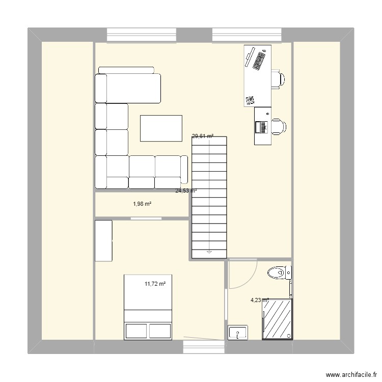 La charmée  Etage V2. Plan de 5 pièces et 72 m2
