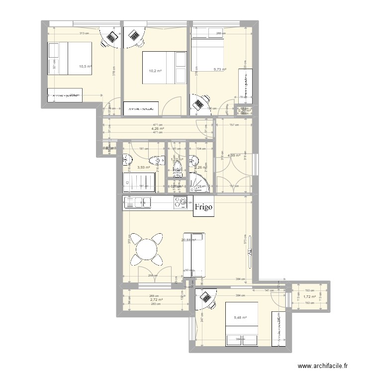 Plaisir travaux. Plan de 15 pièces et 83 m2