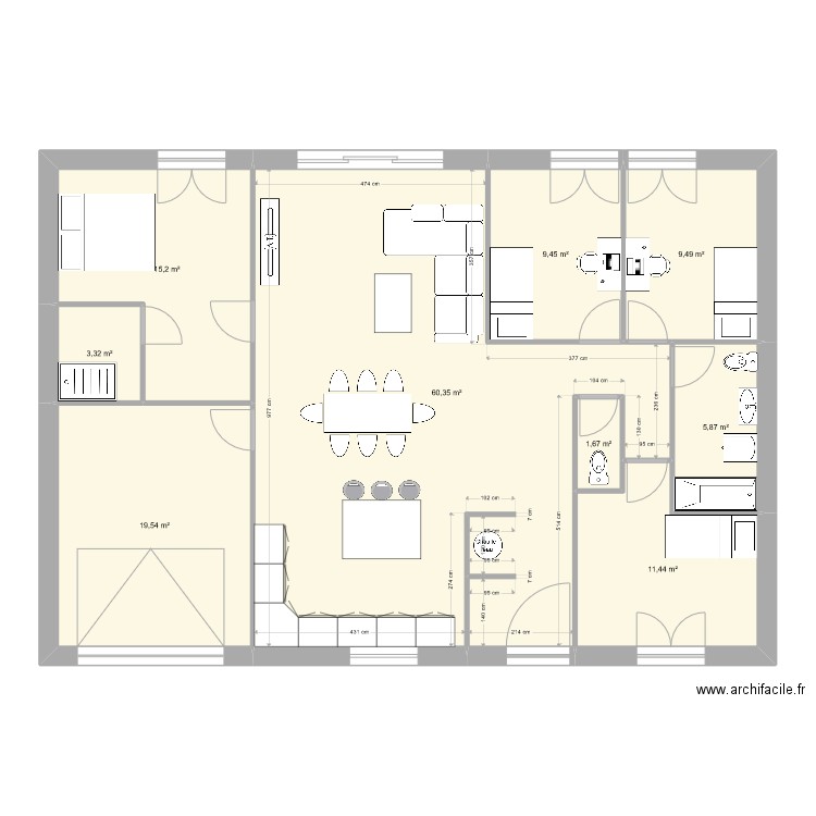 Maison alysia KP001. Plan de 9 pièces et 136 m2