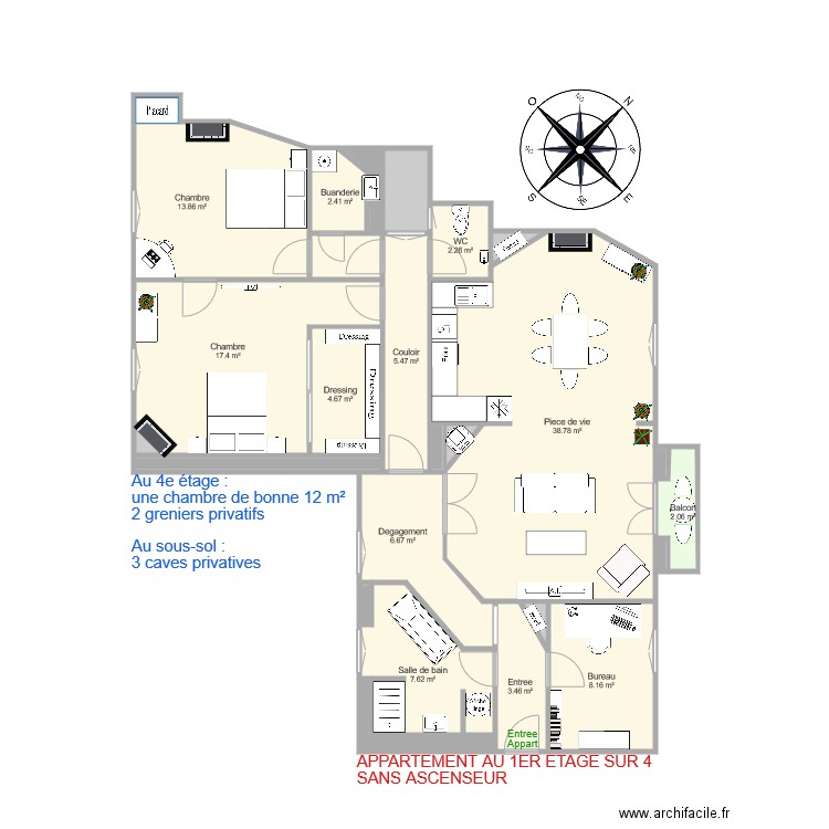 CUNY FERRY. Plan de 54 pièces et 243 m2