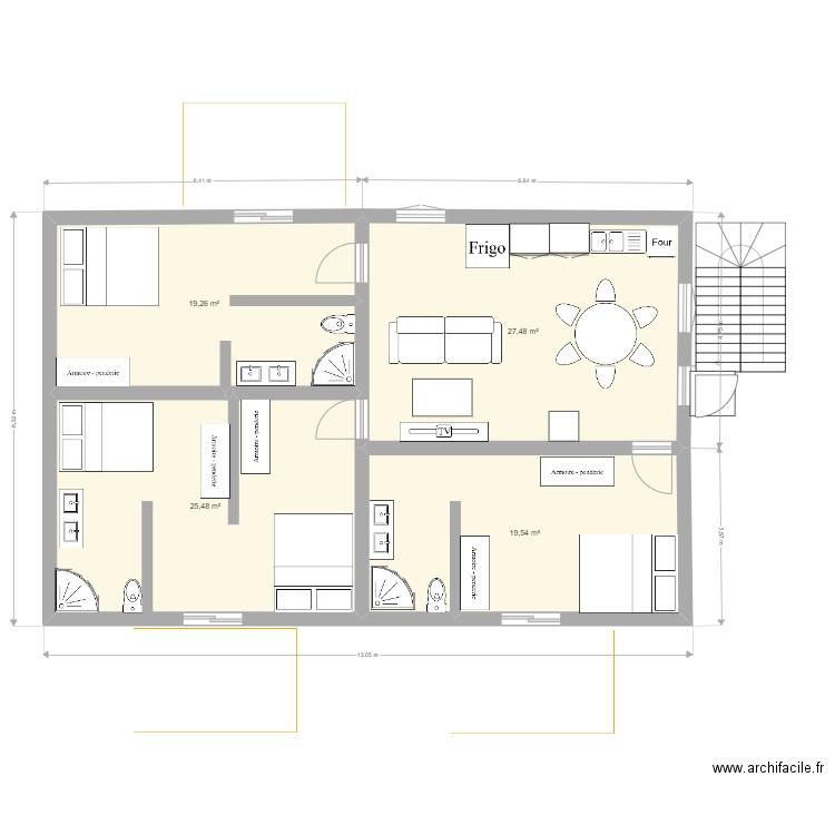 Plan Cabrousse 1er étage du 29 12 2022. Plan de 4 pièces et 92 m2