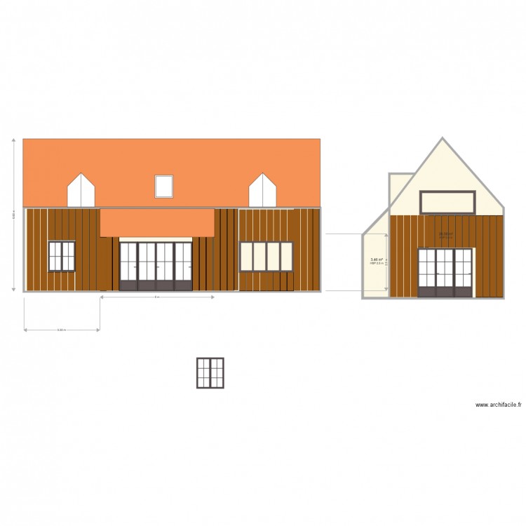 facade avec extension sud. Plan de 0 pièce et 0 m2