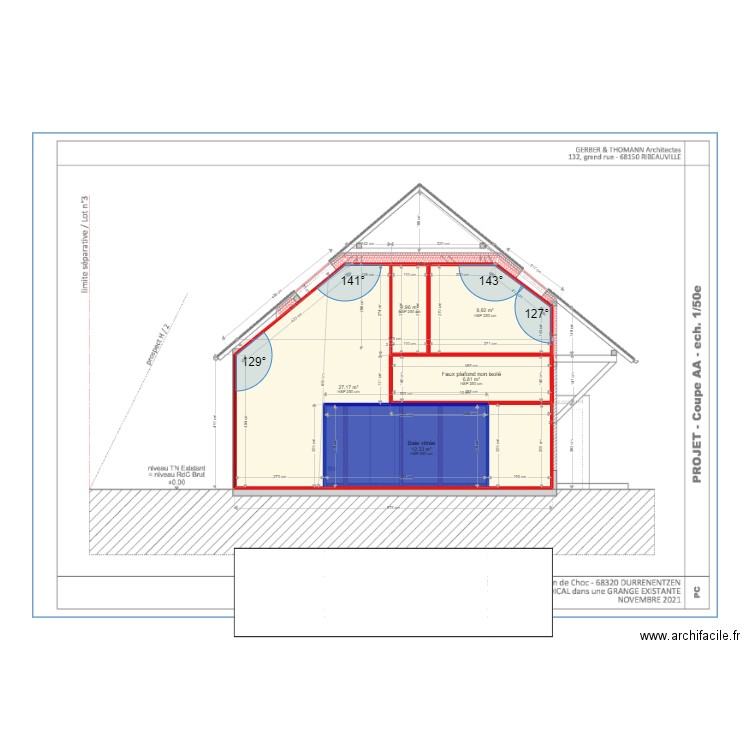 plan coupe platrerie. Plan de 5 pièces et 58 m2