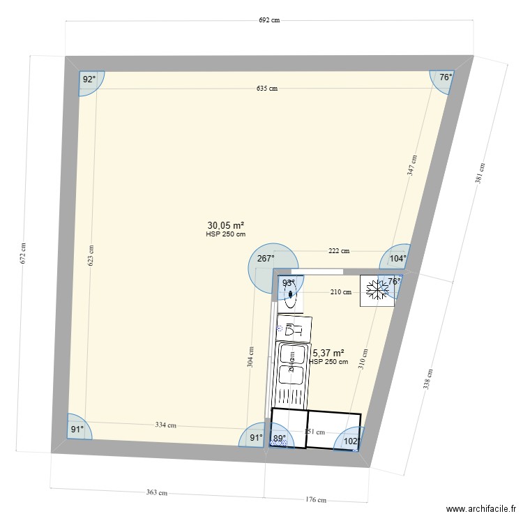 2021 12 01 Prjt CuisineVéranda Merles 31m. Plan de 2 pièces et 35 m2