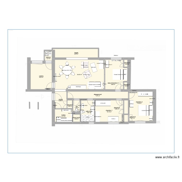 rénovation id Acoor-meublé. Plan de 18 pièces et 98 m2