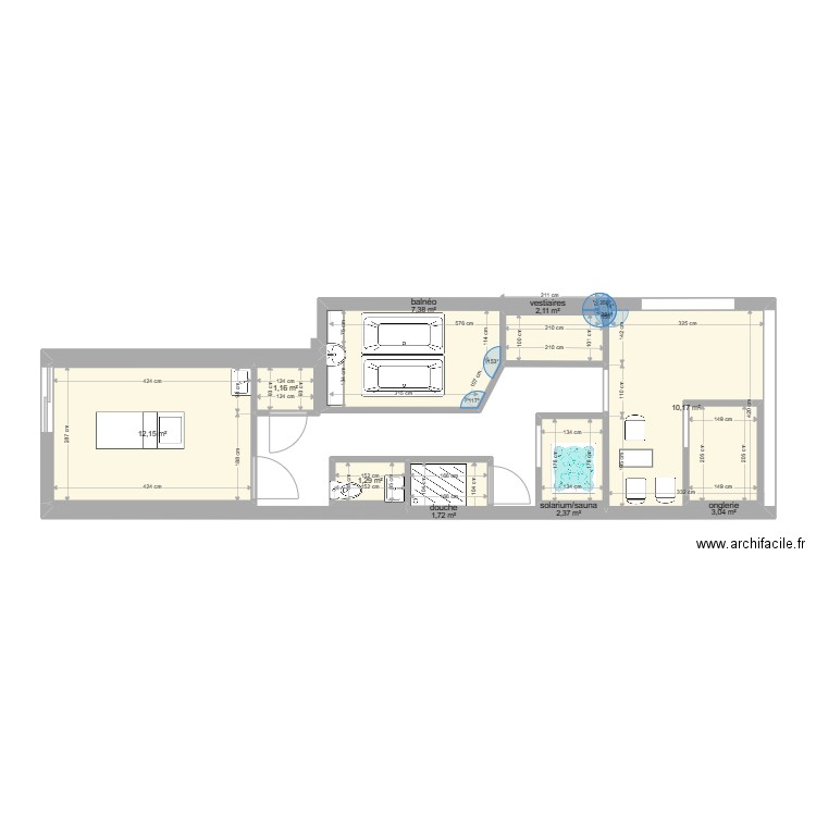 spa Hendaye. Plan de 9 pièces et 45 m2