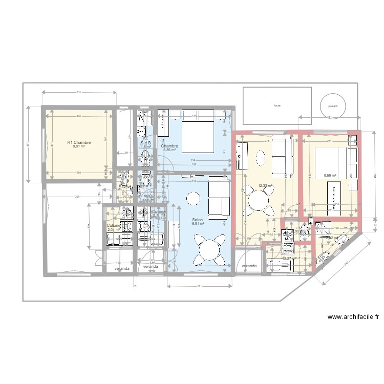 DOUALA CHAMBY7F. Plan de 22 pièces et 129 m2