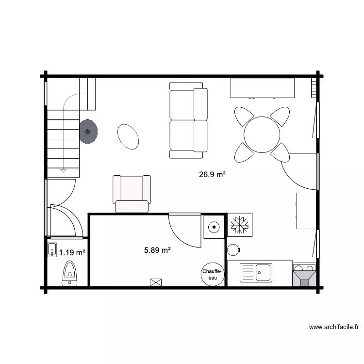 RDC Chalet 34 M sans SDB. Plan de 