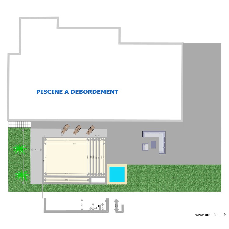 PISCINE A DEBORDEMENT 8 X 4. Plan de 4 pièces et 43 m2