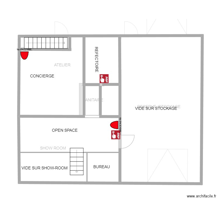 Decofeu Etage iNCENDIE. Plan de 2 pièces et 188 m2