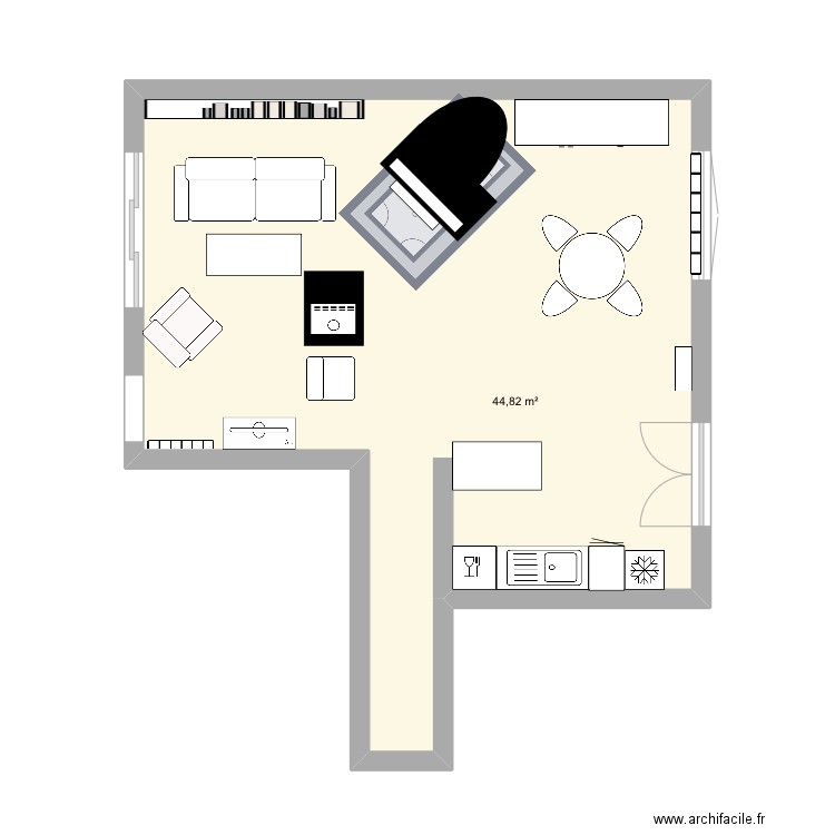 Plan 1. Plan de 1 pièce et 45 m2
