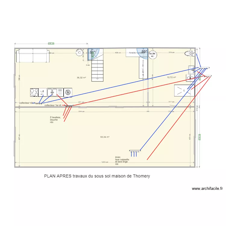 APRES sous sol maison Thomery mur porteur intact. Plan de 