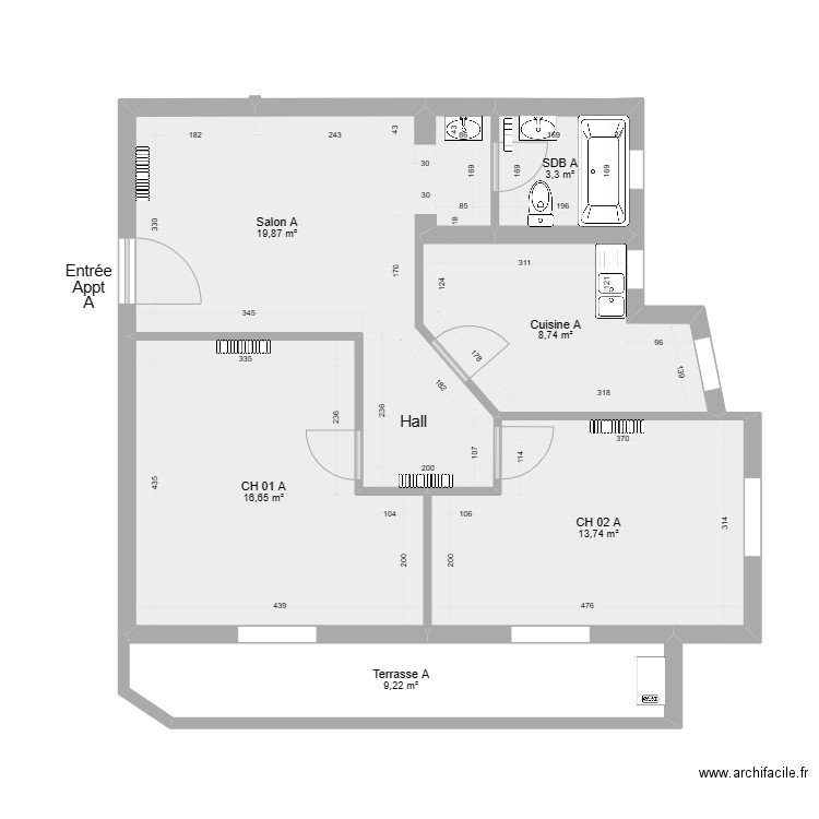 Projet Ghazela Appt A. Plan de 6 pièces et 72 m2