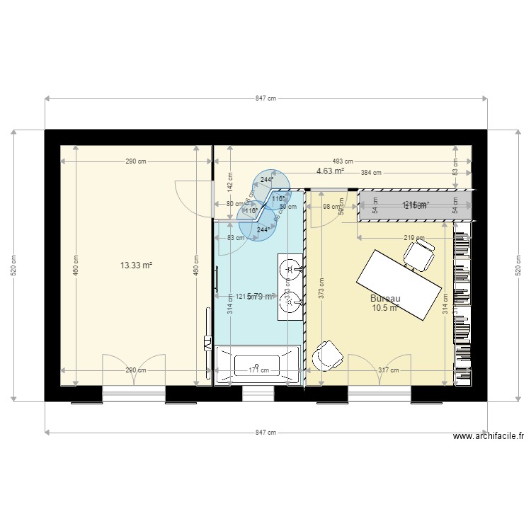 Etoile chambre parentale. Plan de 5 pièces et 35 m2