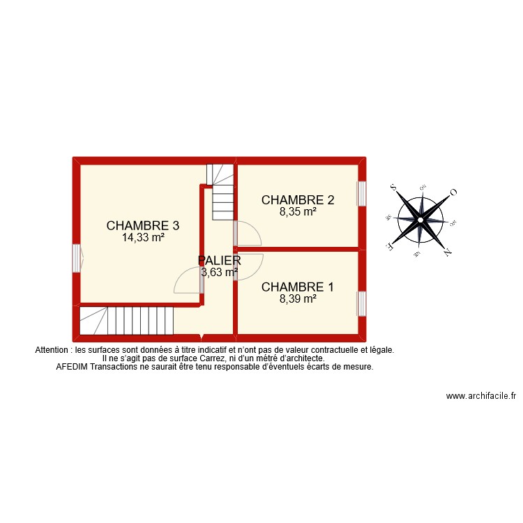 BI 8442 ETAGE 1. Plan de 5 pièces et 37 m2