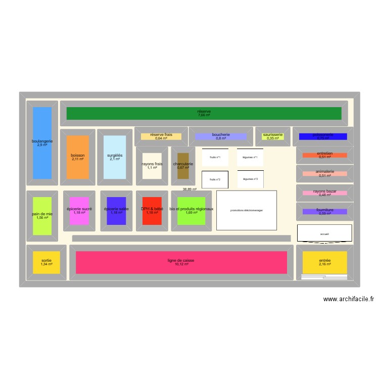 intermarché. Plan de 23 pièces et 164 m2