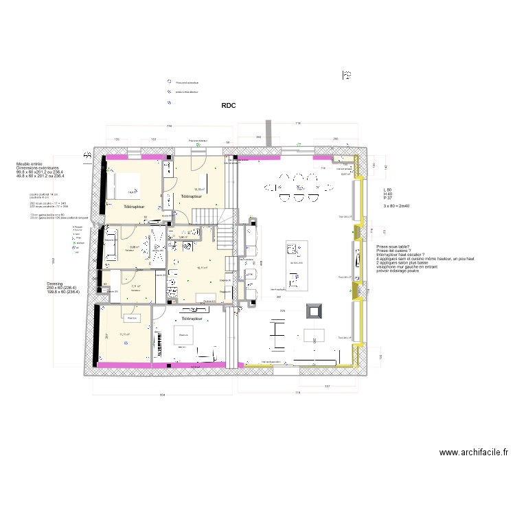 RDC-V5. Plan de 15 pièces et 78 m2