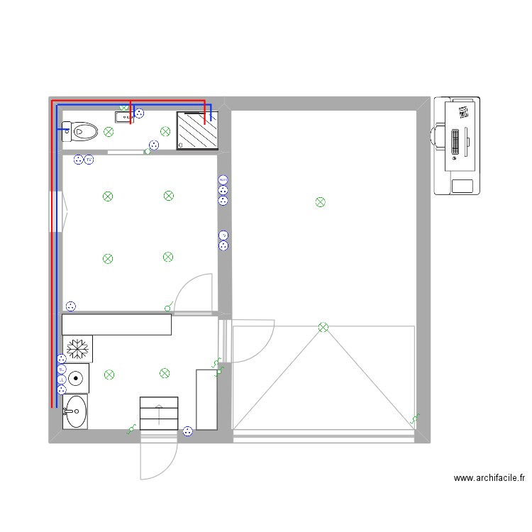 Buanderie. Plan de 3 pièces et 40 m2