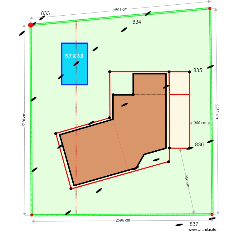 Plan général 5/09. Plan de 4 pièces et 885 m2