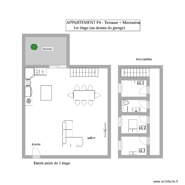 appartement garage. Plan de 5 pièces et 26 m2