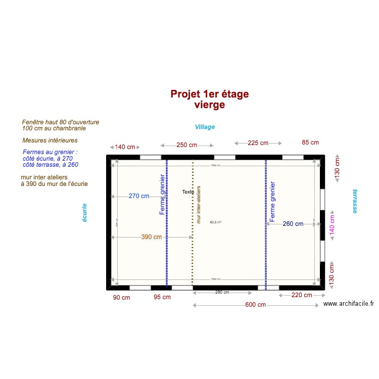projet 1er étage vierge. Plan de 0 pièce et 0 m2