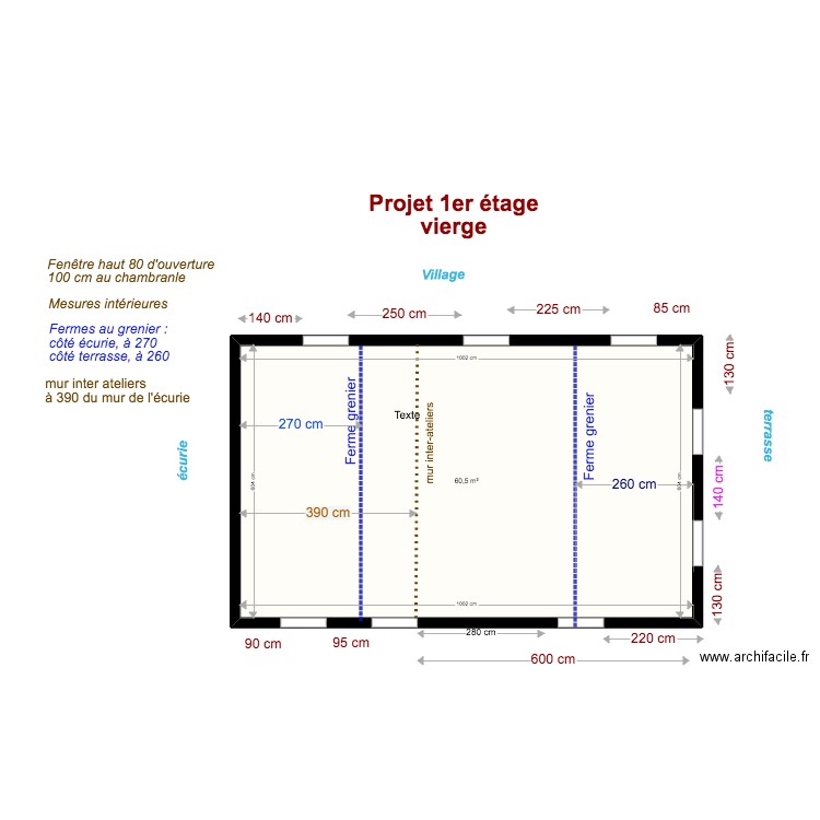 projet 1er étage vierge. Plan de 1 pièce et 61 m2