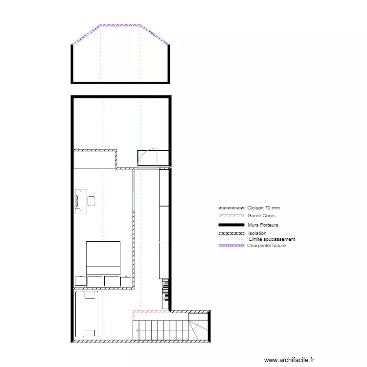 Buchot Julien et Anne Am&eacute;nagement V1 1ch 1grenier. Plan de 