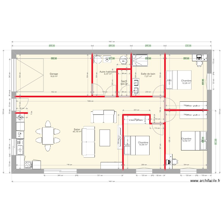 maison LAURENS bureau. Plan de 8 pièces et 114 m2