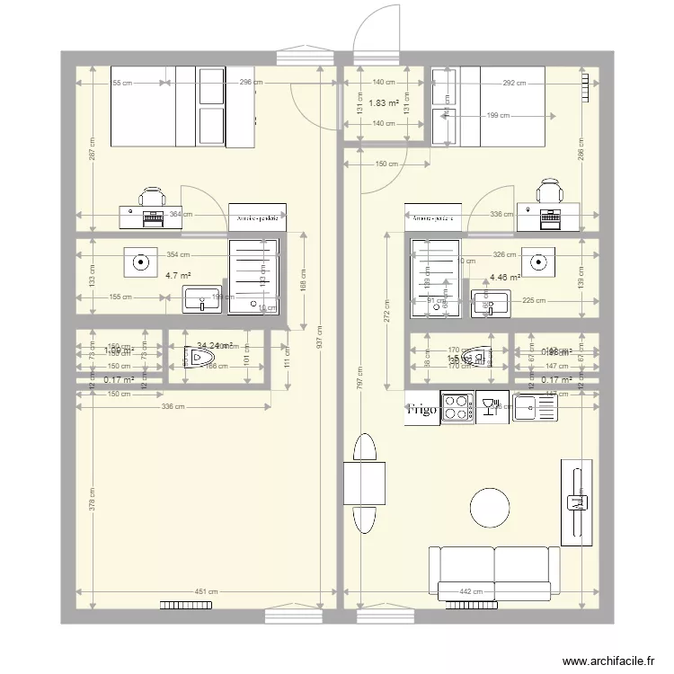 RP2 2ieme &eacute;tage apr&egrave;s meuble. Plan de 