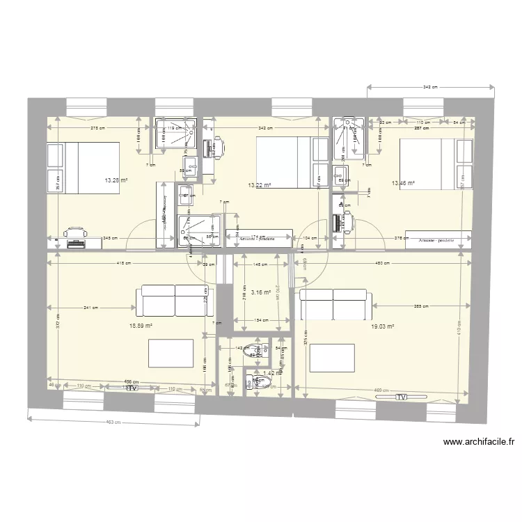 jacobins  1 Etage  MEUBLE. Plan de 