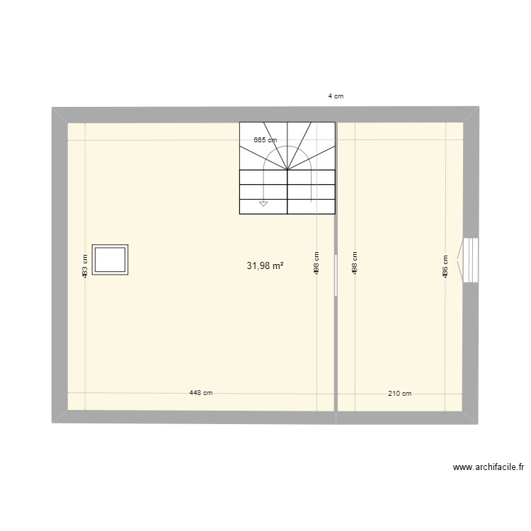 Cailly etage 2 actuel. Plan de 1 pièce et 32 m2