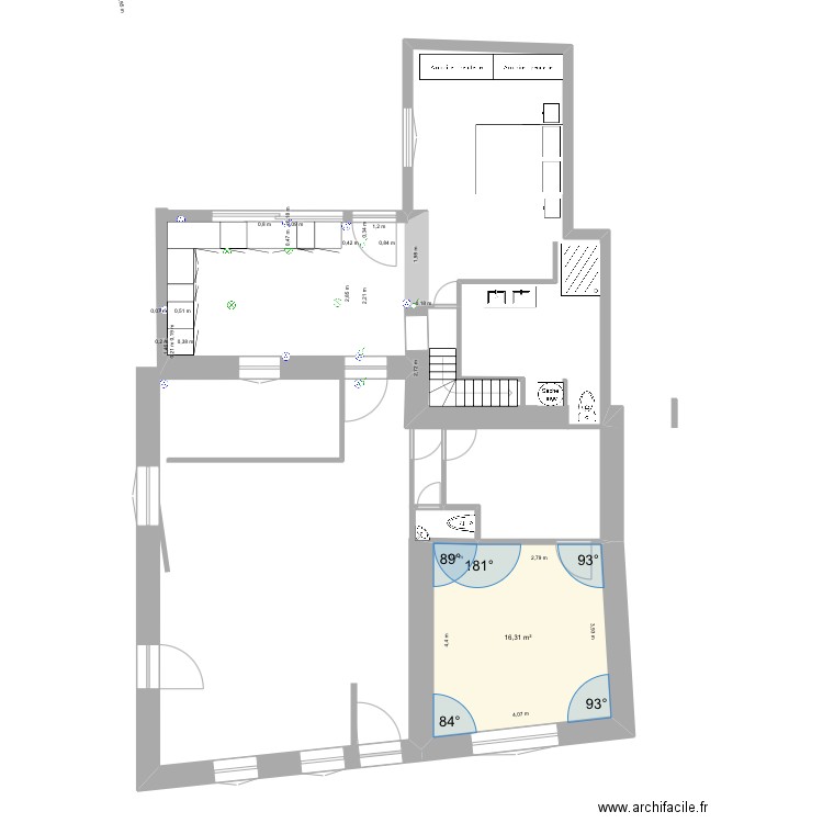 Cuisine mars 23. Plan de 1 pièce et 16 m2