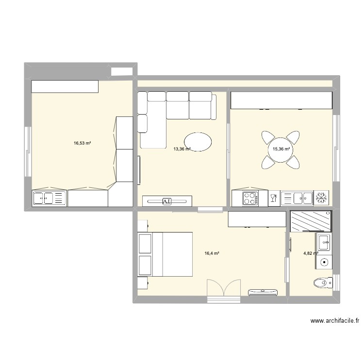 Bas 70m² V2. Plan de 8 pièces et 69 m2