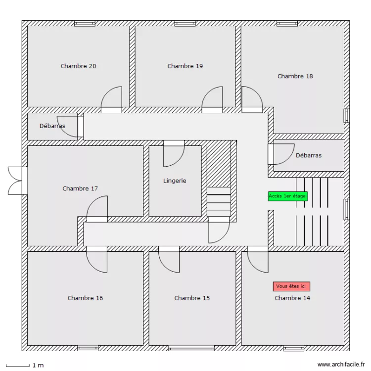 Auberge - 2e etage - Chambre 14. Plan de 