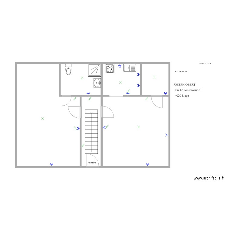 amercooeur B 031. Plan de 6 pièces et 60 m2