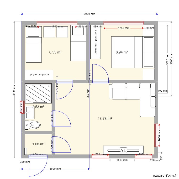 2 модуля для кп 2(Барн). Plan de 5 pièces et 31 m2