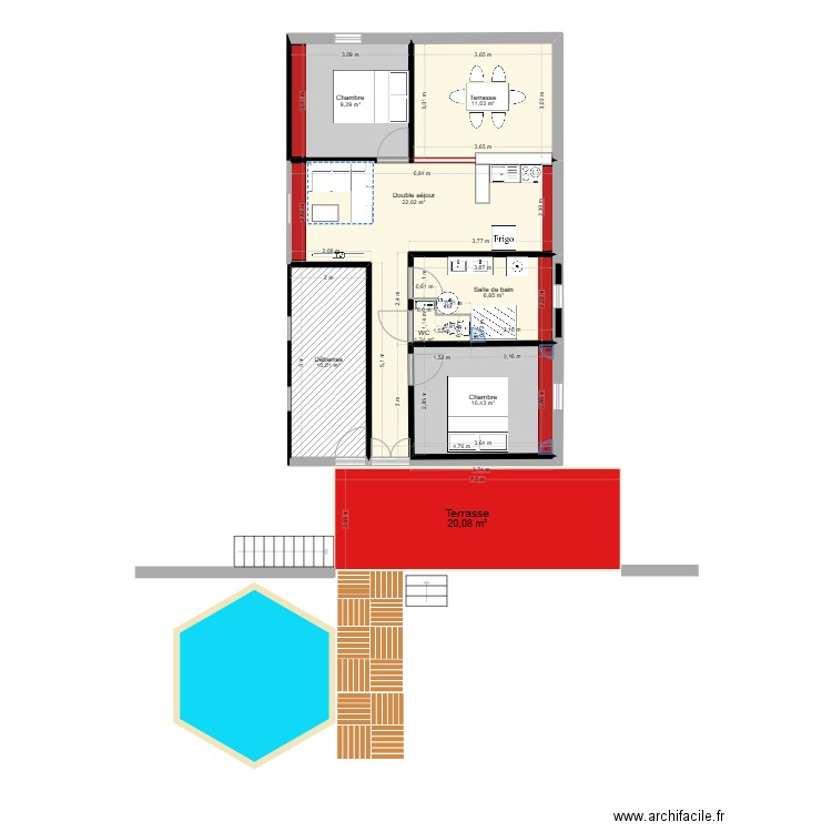 Haut de la maison 2. Plan de 8 pièces et 91 m2
