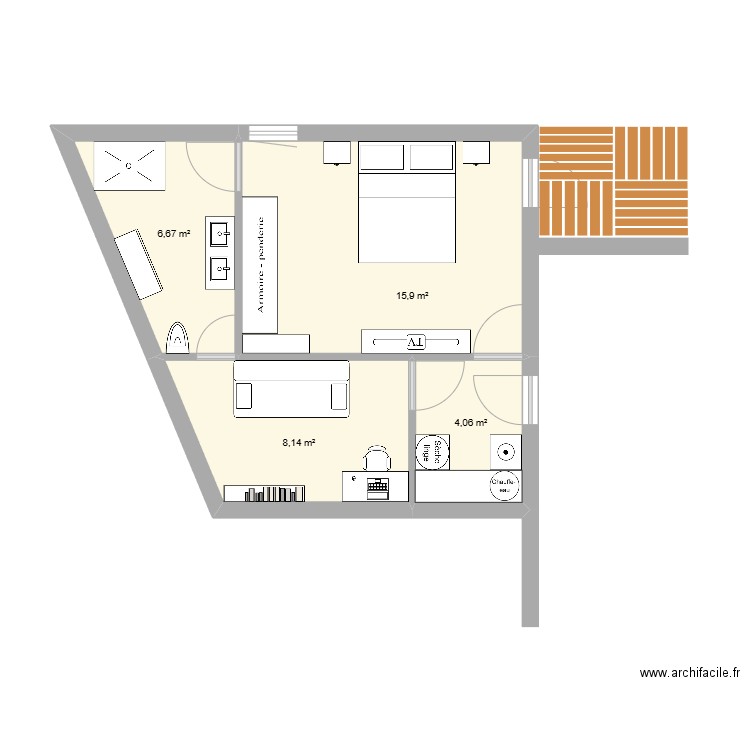 garage. Plan de 4 pièces et 35 m2