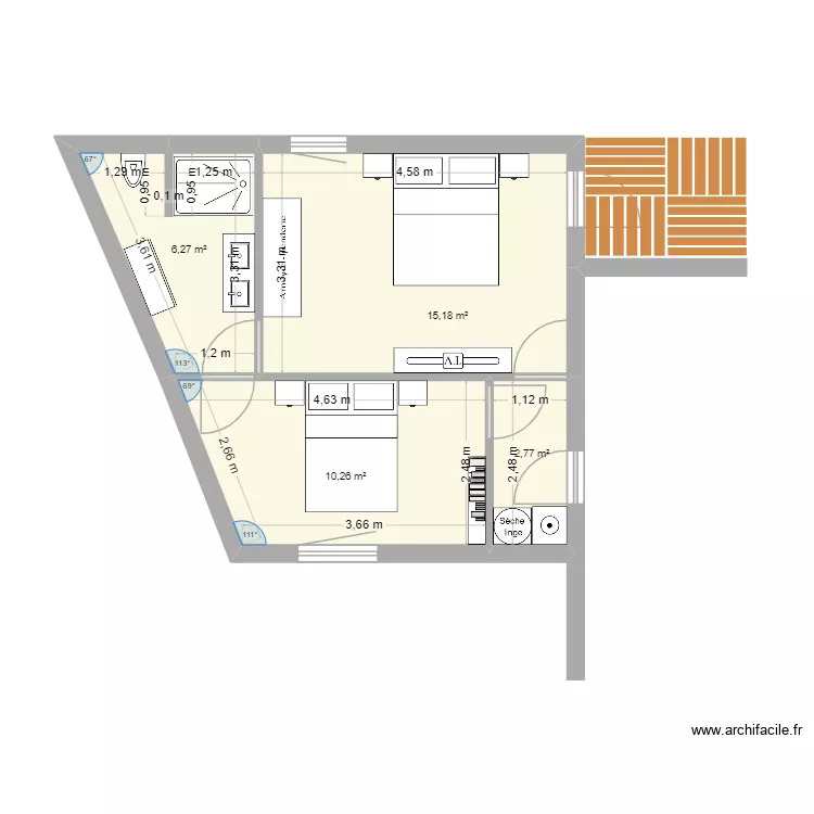 garage. Plan de 4 pièces et 34 m²