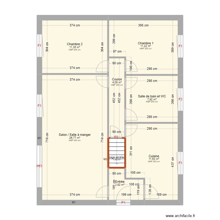 0886-2. Plan de 8 pièces et 77 m2