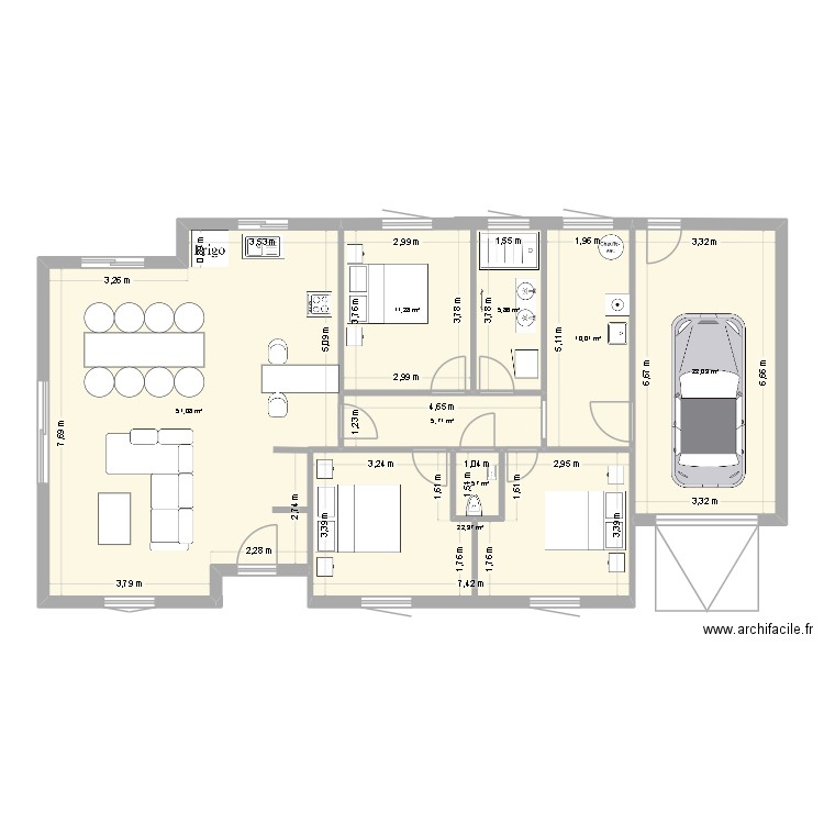 plan 2. Plan de 8 pièces et 131 m2
