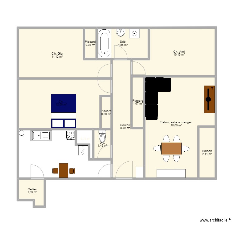 Appart Quentin. Plan de 0 pièce et 0 m2