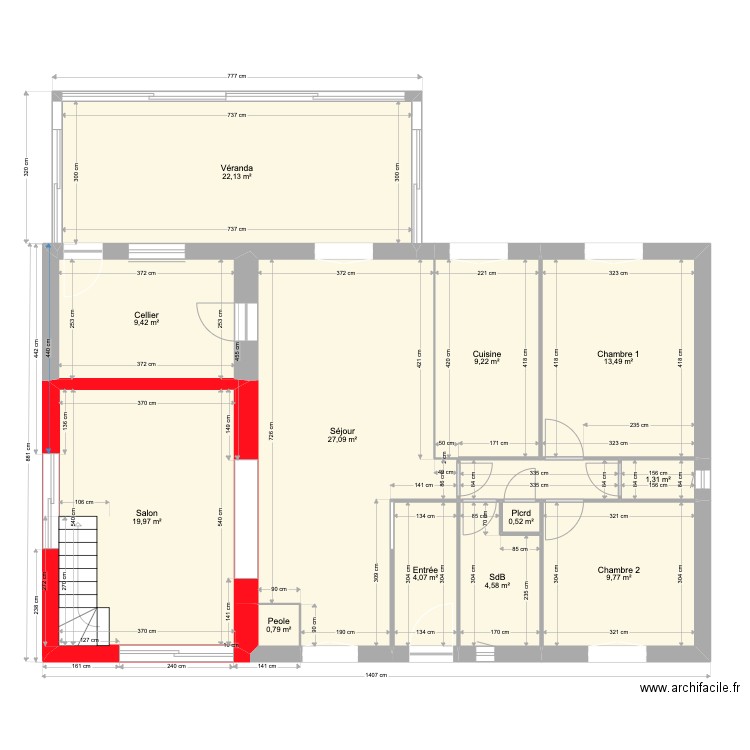 plan surfaces et cotes new. Plan de 13 pièces et 125 m2