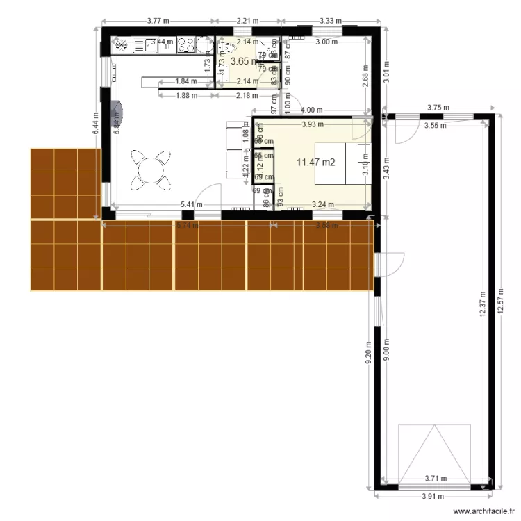 PLAN 50m2 avec garage au 50&egrave;me. Plan de 