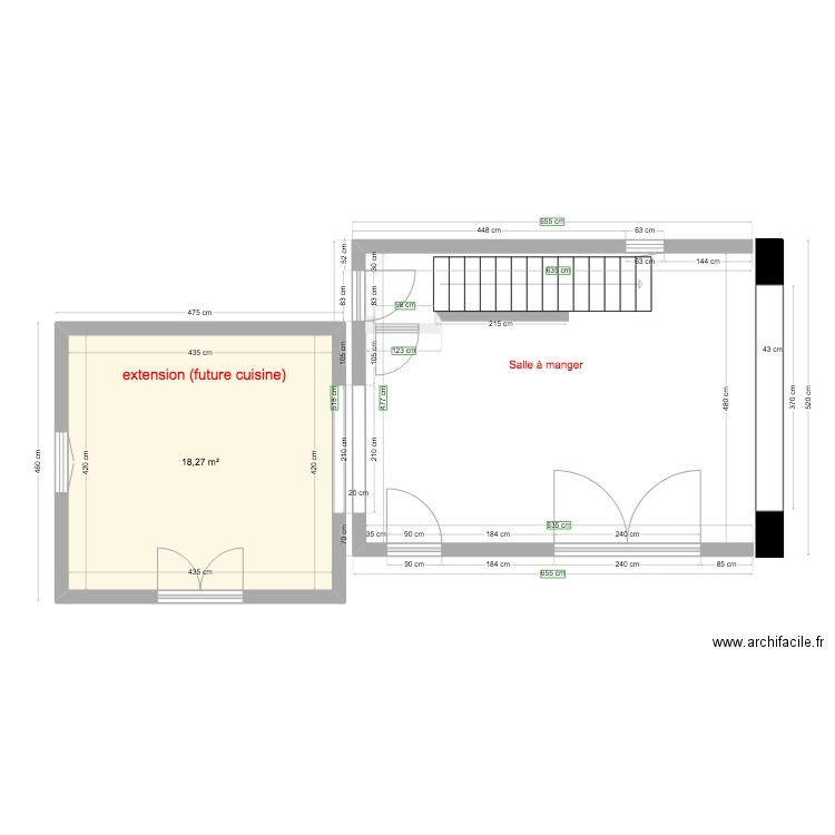 partie 1980 RdC BASTIDON + extension (BET). Plan de 1 pièce et 18 m2