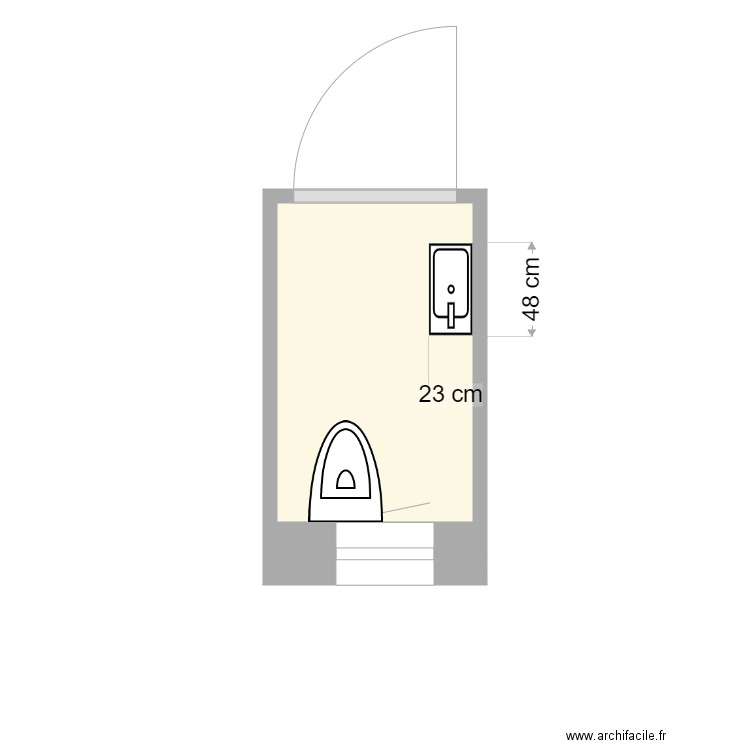 WC . Plan de 1 pièce et 2 m2