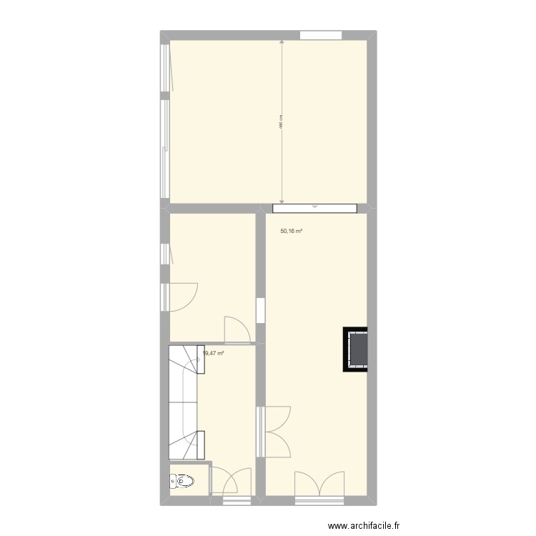 20 ImpM - rdc actuel. Plan de 2 pièces et 70 m2