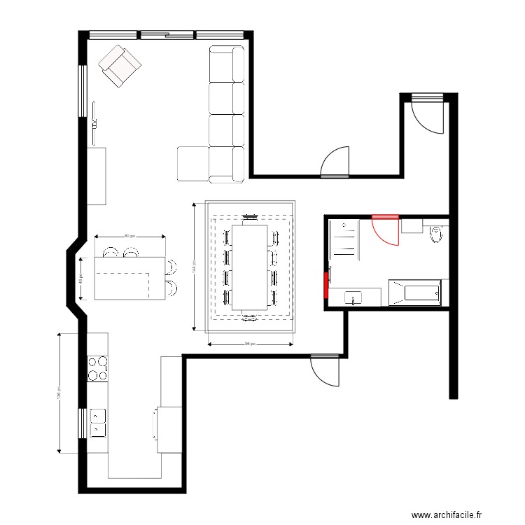 chainer juin23. Plan de 2 pièces et 80 m2