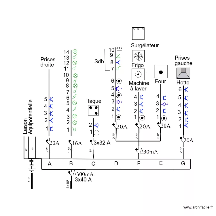 Belalie appartement unifilaire corrig&eacute;. Plan de 