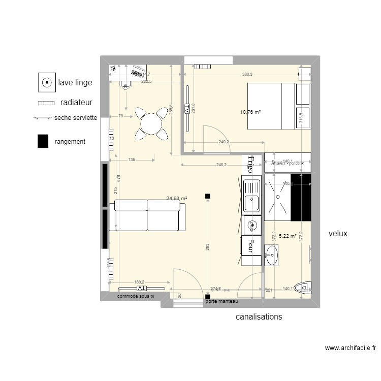 T2 dans combles VERSION 2. Plan de 3 pièces et 41 m2